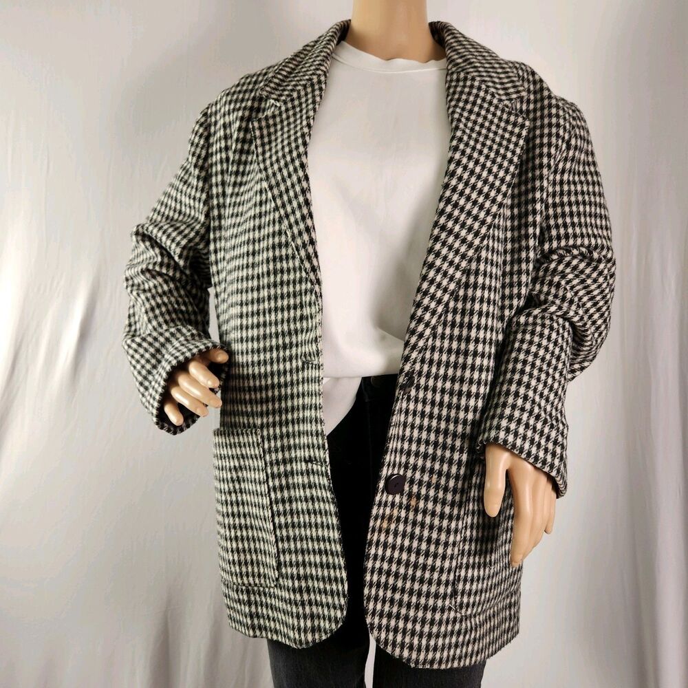 Vintage B.E. Womens Vintage Blazer Size M Wool Blend Houndstooth Jacket 2 Button